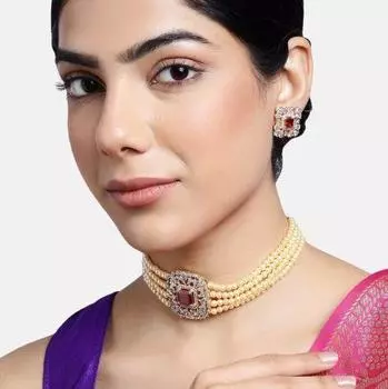 Estele - Комплект колье-колье с рубинами и жемчугом