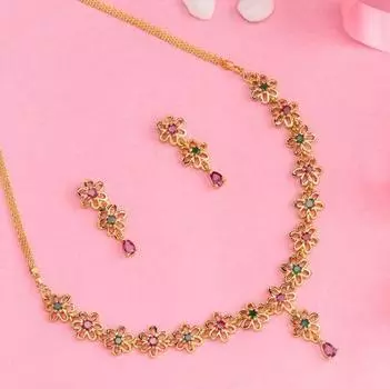 Estele - Комплект колье с цветочным изумрудом и рубинами 24 карата