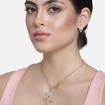 Estele - Подвеска-цветок с позолотой 24 карата, австрийскими кристаллами и рубинами