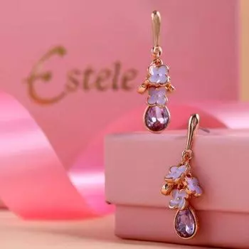 Estele purple coloured rose gold plated charms hanging earrings for women