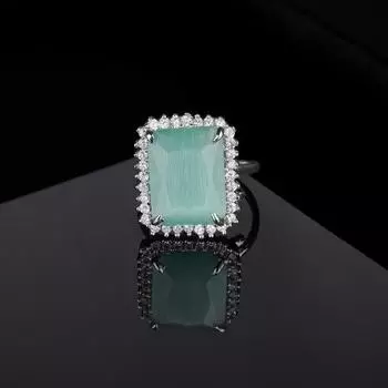 Estele Rhodium Plated CZ Adjustable Glorious Mint Green Finger Ring for Women