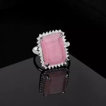 Estele Rhodium Plated CZ Adjustable Mint Pink Finger Ring for Women