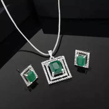 Привлекательный комплект подвесок Estele с родиевым покрытием CZ и зелеными кристаллами для женщин