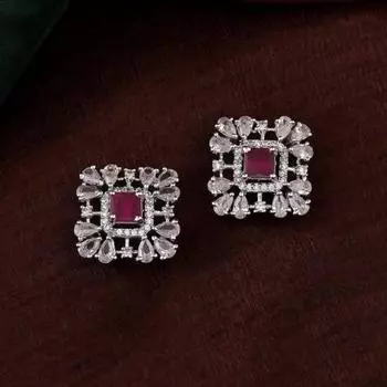 Ослепительные квадратные дизайнерские серьги Estele с родиевым покрытием и CZ для женщин