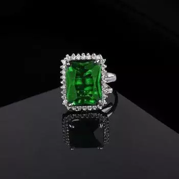 Женское регулируемое кольцо на палец Estele с родиевым покрытием и сияющим изумрудом/зеленым фианитом