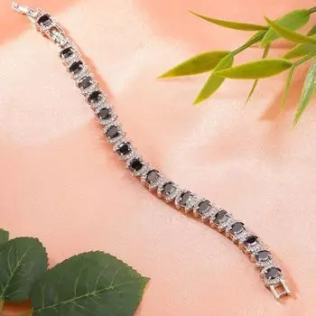 Потрясающий женский браслет Estele с родиевым покрытием CZ и черными камнями