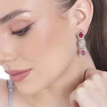 Дизайнерские серьги-капли Estele с покрытием из розового золота, CZ и рубиновыми камнями для женщин