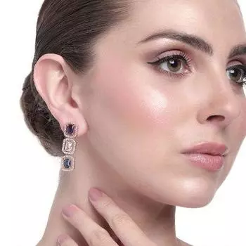 Элегантные квадратные дизайнерские серьги-подвески Estele с покрытием из розового золота и CZ для женщин с синими камнями