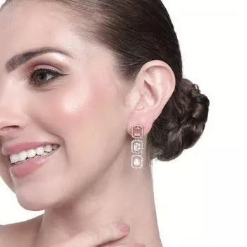 Элегантные квадратные дизайнерские серьги-подвески Estele с покрытием из розового золота и фианитом с мятно-розовыми камнями для женщин