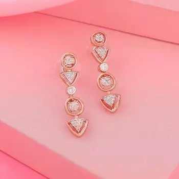 Estele Rose Gold Plated CZ Geometric Designer Earrings for Women