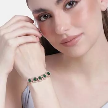 Estele Rose Gold Plated CZ Precious Pears Bracelet with Emerald Crystals for Women