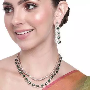 Комплект блестящего ожерелья Estele с покрытием из розового золота и CZ, изумрудами и белыми камнями для девочек/женщин