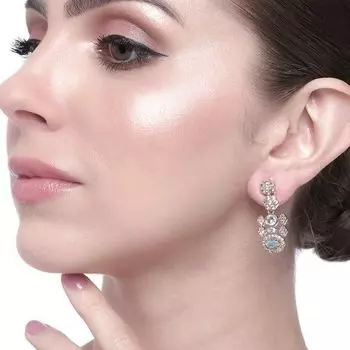 Женские серьги Estele со сверкающим цирконием из розового золота и мятно-голубыми камнями