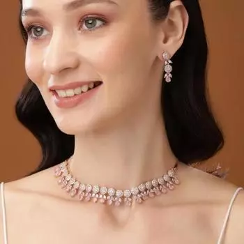 Комплект сверкающего ожерелья Estele из розового золота с CZ и мятно-розовыми кристаллами для женщин