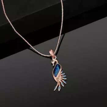 Estele Rose Gold Plated Peacock shaped Pendant with Enamel for Women