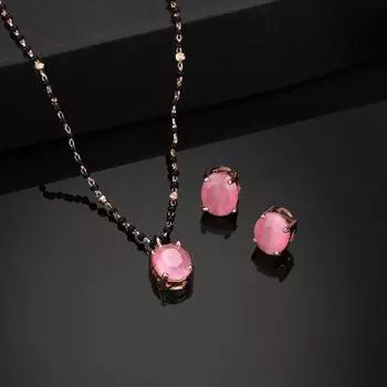 Estele розовое позолоченное CZ элегантное круглое дизайнерское ожерелье Mangalsutra с розовыми камнями Miint для женщин