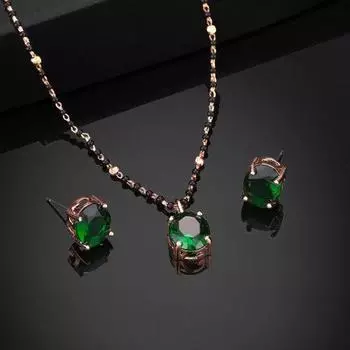 Estele розовое золото с цирконами, элегантное круглое дизайнерское ожерелье Mangalsutra, комплект с изумрудными камнями для женщин