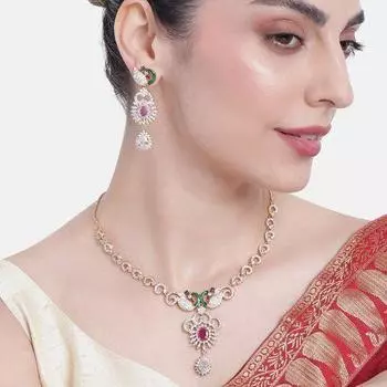 Estele - Женское колье в виде павлина с позолотой 24 карата, австрийскими бриллиантами и рубинами