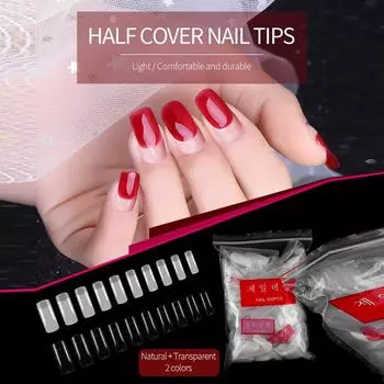 Естественная прозрачная лента для наращивания ногтей с 500 половинными заплатами для ногтей в сумке белый