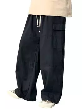 Eternal Cycle Брюки-карго Широкие брюки-карго Широкие брюки-карго Легкие брюки Военный силуэт Balloon Свободные широкие брюки Свободный силуэт [eternal cycle] Мужские чёрный