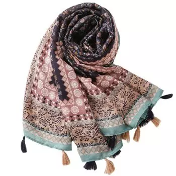 Eternal Leaf Large Arabesque Pattern with Sun UV FT34810 Women s Gauze-Style Scarf/Shawl Tassels, Protection, Protection, (01.LS2009B)