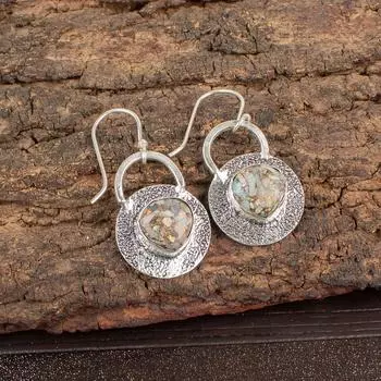 Ethiopian Copper Turquoise Gemstone 925 Sterling Silver Jewelry Earrings 1.30 EE-63-37