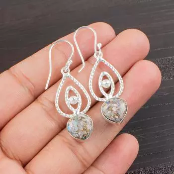 Ethiopian Opal Copper Gemstone 925 Sterling Silver Handmade Hook Earrings 2.00 EE-32-34