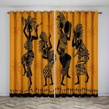 Ethnic African Woman Window Curtains Living Room Bedroom Kitchen Curtain For Children Drapes Window Treatment 100W130H(CM)40x51in&Hook