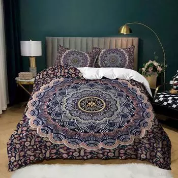Ethnic Bohemian Kit 3D Digital Printing Bed Three-Piece Set Quilt Cover Pillowcase 135 * 200 (two-piece set) 90g