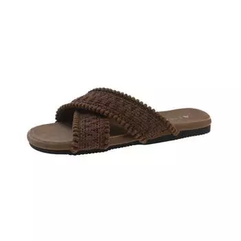 Ethnic Cool Slippers 2025 New Summer Vintage Woven Cross Bohemian Student Flat Roman Shoes 35