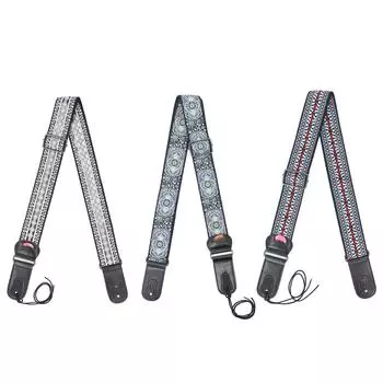Этнический гитарный ремень, 2 дюйма, расширенный, регулируемой длины, кожаный, хлопковый, с держателем медиатора Type 1