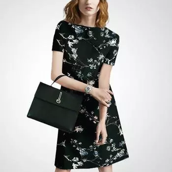 Ethnic Print Summer round Neck Dress Black Print M