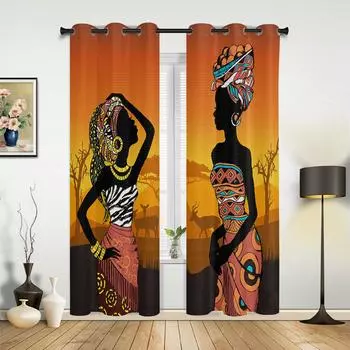 Ethnic Style African Women Black Women Curtains for Bedroom Living Room Drapes Kitchen Children s Room Window Curtain Home Decor 135W x 60H(cm) x1