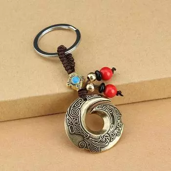 Ethnic style antique dragon pattern hook braided car keychain chain high-end brass retro pendant creative bag pendant