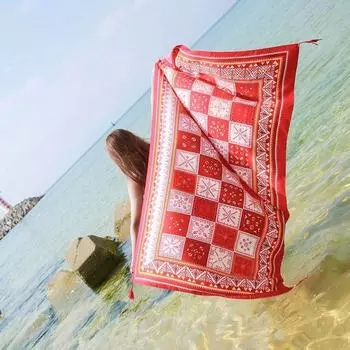 Ethnic Style Floral Seaside Beach Towel Printed Shawl Summer Silk Scarf Travel Sunscreen Scarf M