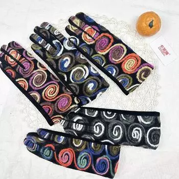 Ethnic Style Gloves, Woolen Plush Warm Women S Cycling Touchscreen Gloves