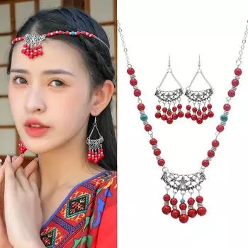 Ethnic Style Jewelry, Ancient Hanfu, Dunhuang Feitian Accessories, Beaded Tassel Necklace, Headgear, Simple And Thin Forehead Jewelry.