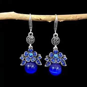 Ethnic style retro fashion agate earrings women s simple temperament opal diamond earrings versatile long ear jewelry