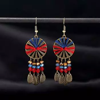 Ethnic style retro handmade earrings woven dream catcher long fringed earrings femininity versatile holiday ear jewelry