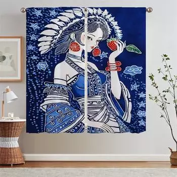Ethnic Style Strawberry Girl Partition Blackout Curtains in the Living Room Cheap Things With Free Shipping for Home Tentacles W50xH70cmx2pcs-CL