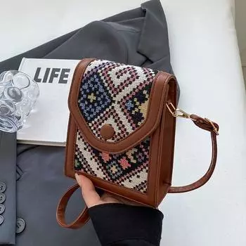 Ethnic Style Women s Ins Niche Style Shoulder Messenger Bag Black without pendant