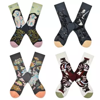 ETSMON Stylish Floral Unique High Crew Matching Set of Dog and Moss Women s Socks, Print, Design, Length, Cotton, Stretchy, Breathable, All-Year,