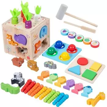 Etucdose 8in1 деревянная головоломка обучающая игрушка игрушечный молоток игрушка Katahame Tsumiki рыбалка игра морковка вытягиватель животных фрукты Монтессори деревянная игрушка с различными