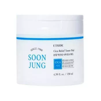 Etude House Soon Jung Cica Relief Toner Pad 70шт 130мл