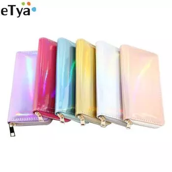 eTya Модный женский лазерный длинный кошелек из искусственной кожи, держатель для денег, монет, карт, телефона, карман, клатч на молнии, кошельки, сумка, чехол серебряный