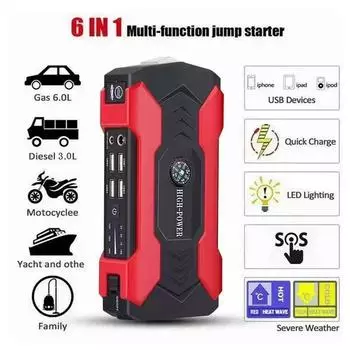 EU Car Emergency Starter Starting Device Battery Mobile Power Supply 12V Large Capacity Car Emergency Starter Car Power Bank Multi-function Charging чёрный/красный