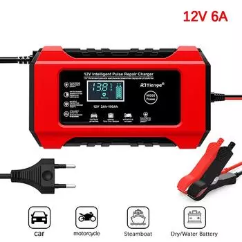 EU Plug 12V6A Цифровой дисплей Экран Автомобильное/мотоциклетное зарядное устройство Защита от обратной полярности Подходит для свинцово-кислотных аккумуляторов Интеллектуальное зарядное устройство для аккумуляторов жёлтый