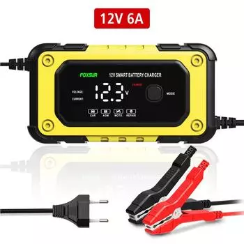 EU Plug Универсальный цифровой ЖК-дисплей Бесшумный вентилятор для авто мото свинцово-кислотный AGM Gel VRLA 12 В 6 А интеллектуальная зарядка аккумулятора автомобильное зарядное устройство для мотоцикла 12V 6A