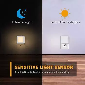 EU US UK Plug in Night Light for Kids Bedroom Auto Dusk to Dawn Sensor LED Night Lamp Dimmable Warm White Wireless Cabinet Light UK теплый белый