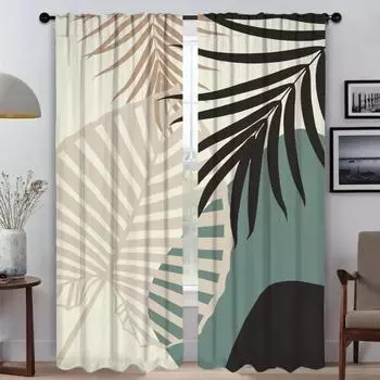 Eucalyptus Fan Palm Elegant Room Curtains 2 Pieces Anti-mosquito Curtains for Camera Living Room Curtain Halloween Decoration W50xH70cmx2pcs-CL